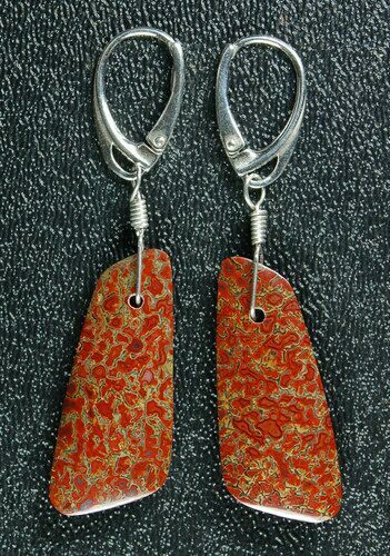 Red/Orange, Agatized Dinosaur Bone (Gembone) Earrings #84754
